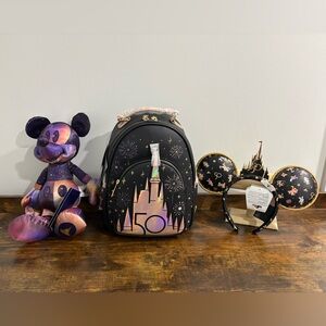 Disney World Loungefly 50th Anniversary Grand Finale Backpack Mickey Ears Doll